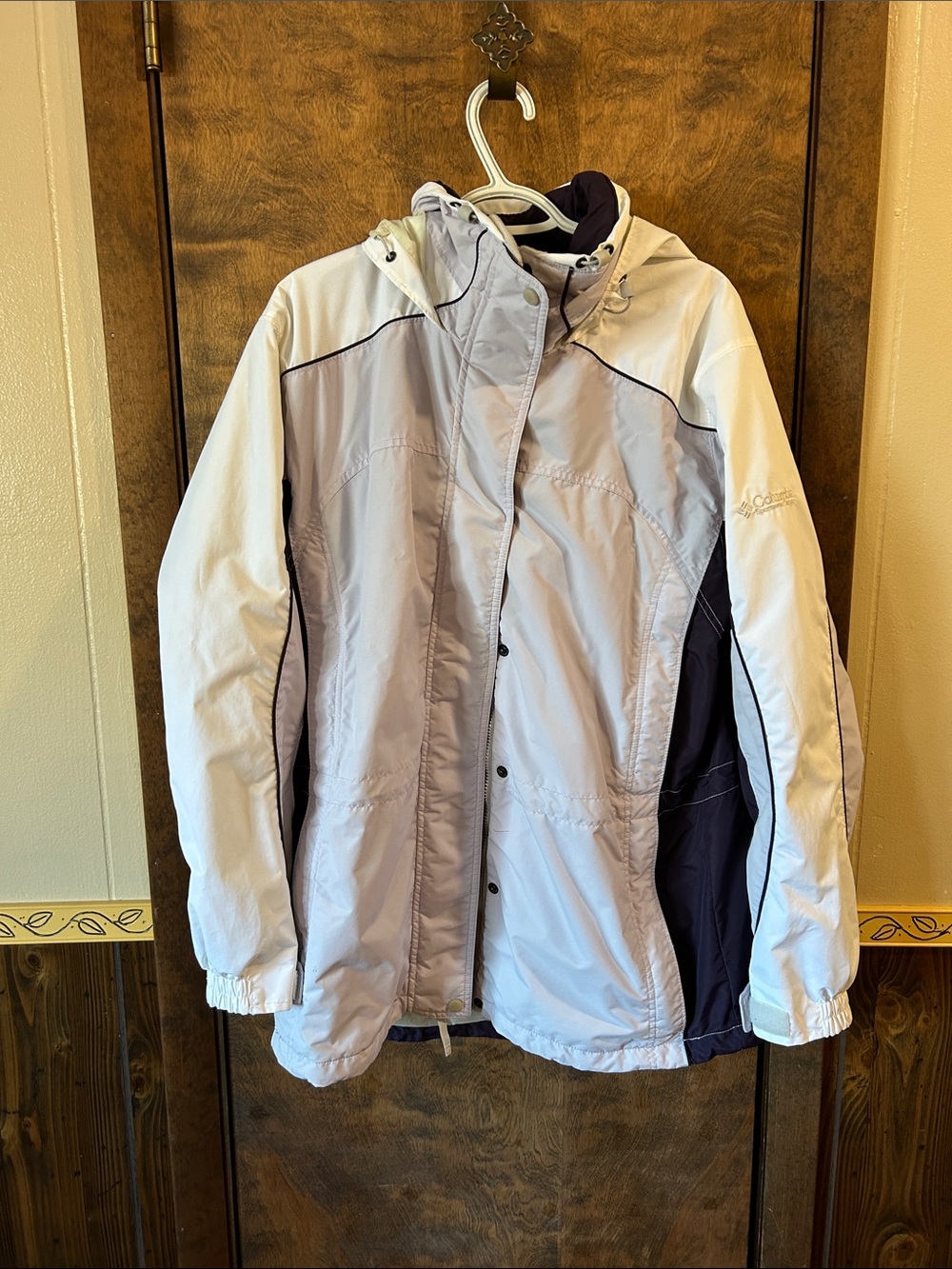 Columbia Light Gray and Dark Purple Hooded Shell Jacket